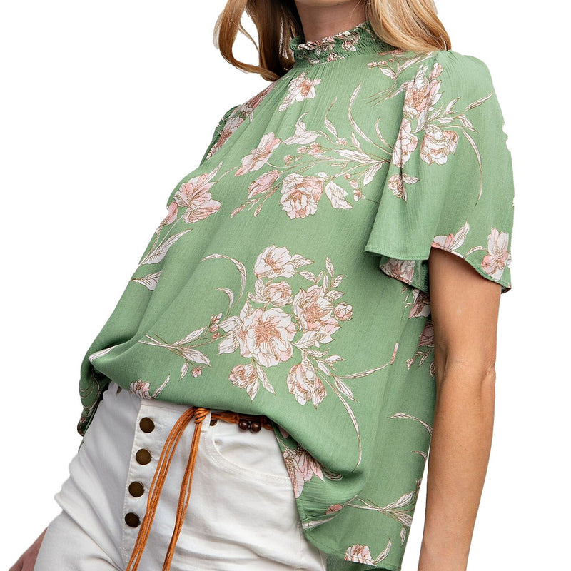 Easel Women's Sage Floral Top