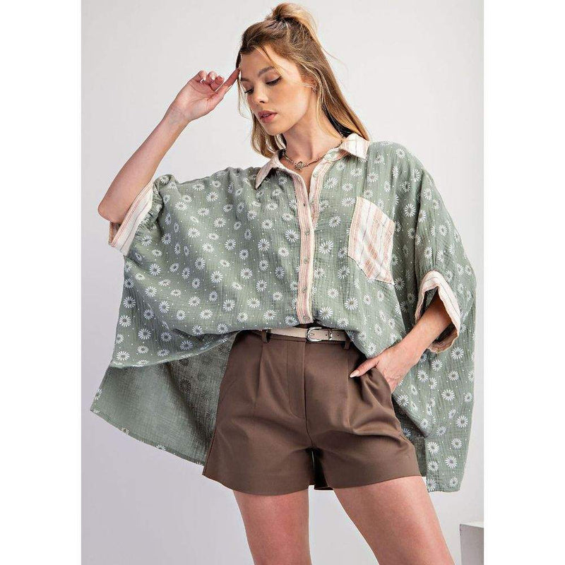 Entro Women's Dusty Green Floral Print Top