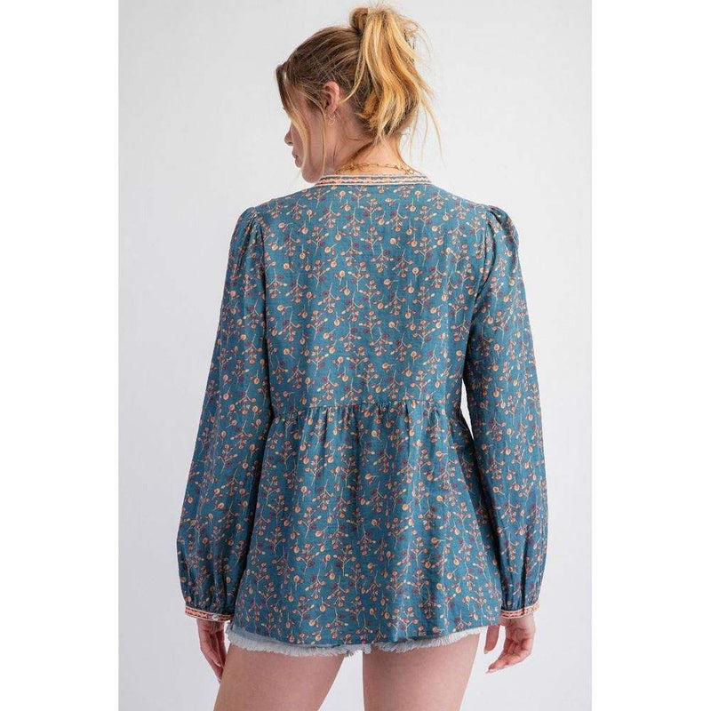 Entro Women's Faded Teal Print Top