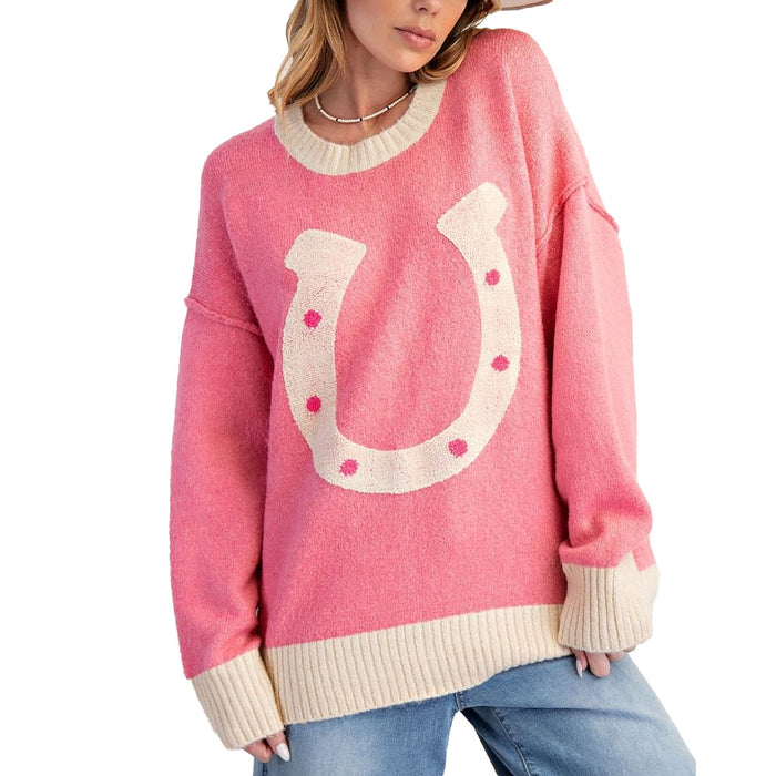 Easel Women's Pink Horseshoe Sweater