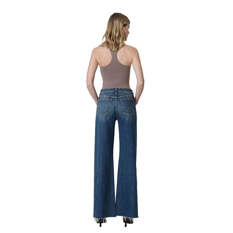 Flying Monkey Women's Beautify High Rise Side Seam Dark Wide Leg