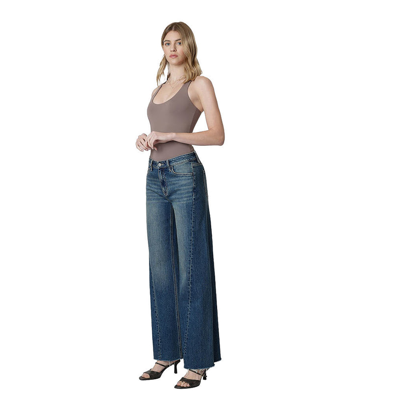 Flying Monkey Women's Beautify High Rise Side Seam Dark Wide Leg