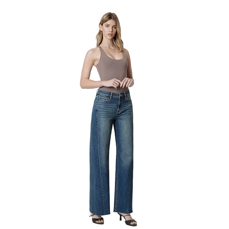 Flying Monkey Women's Beautify High Rise Side Seam Dark Wide Leg