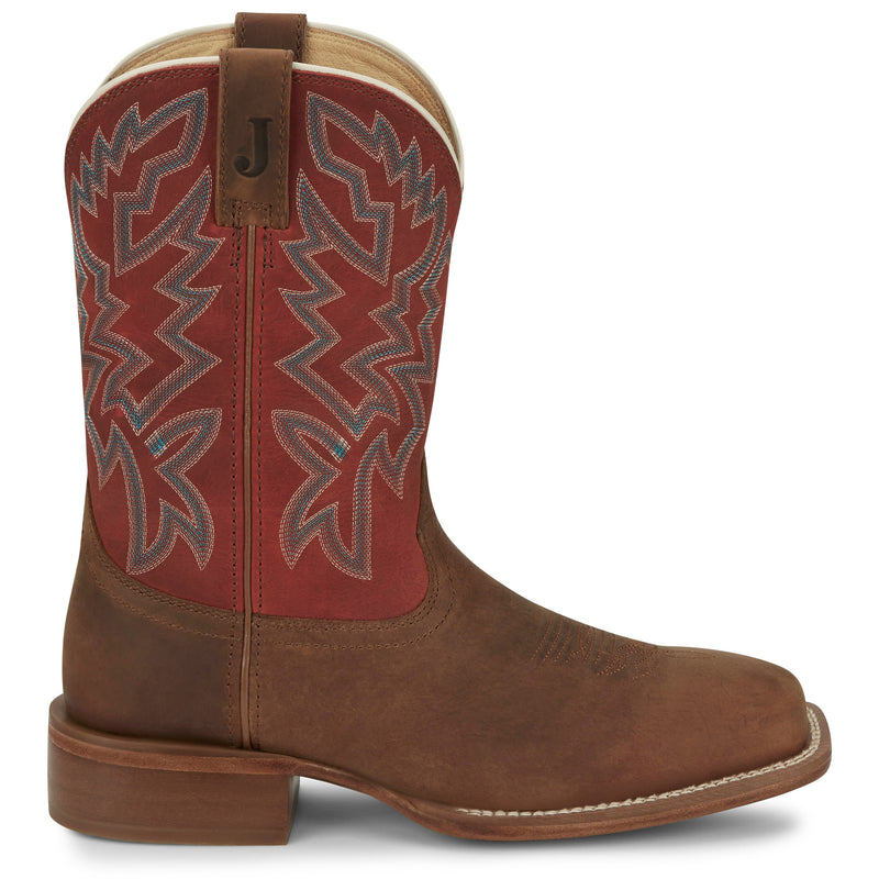 Justin Boot Company Mens Frontier Guy Brown Vamp 11in Orange Cowhide Top