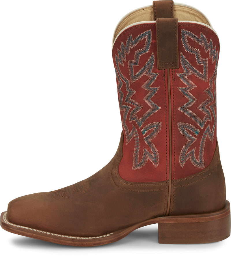 Justin Boot Company Mens Frontier Guy Brown Vamp 11in Orange Cowhide Top
