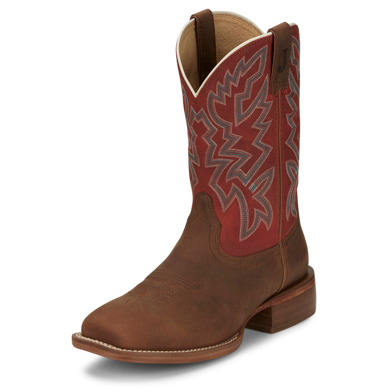 Justin Boot Company Mens Frontier Guy Brown Vamp 11in Orange Cowhide Top