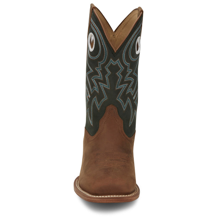 Justin Boot Company Mens Frontier Tuf Brown Vamp 11in Green Cowhide Top