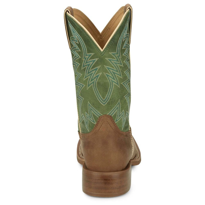 Justin Boot Company Mens Frontier War Dog Tan Vamp 11in Green Cowhide Top