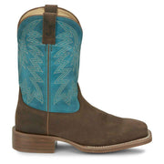 Justin Mens Frontier War Dog Brown Vamp 11in Blue Cowhide Top