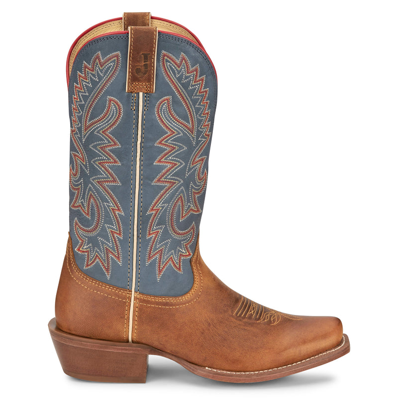 Justin Boot Company Men`s Frontier Show Off Oily Tan 13in Royal Blue Top