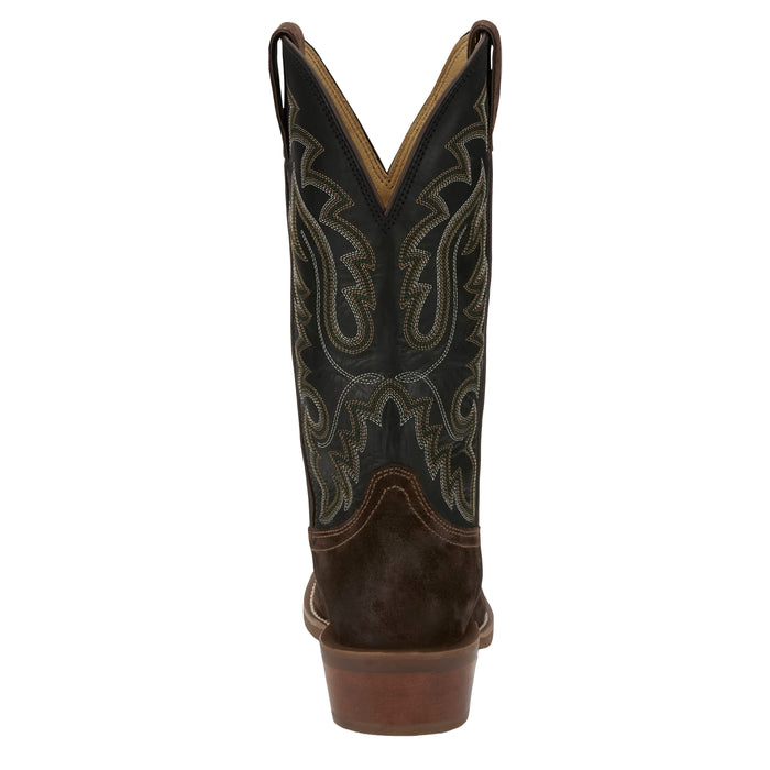Justin Boot Company Mens Frontier Chocolate Roughout 13In Black Goat Top Cowboy Boot