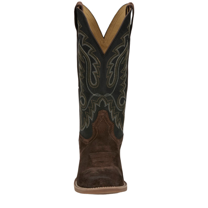 Justin Boot Company Mens Frontier Chocolate Roughout 13In Black Goat Top Cowboy Boot