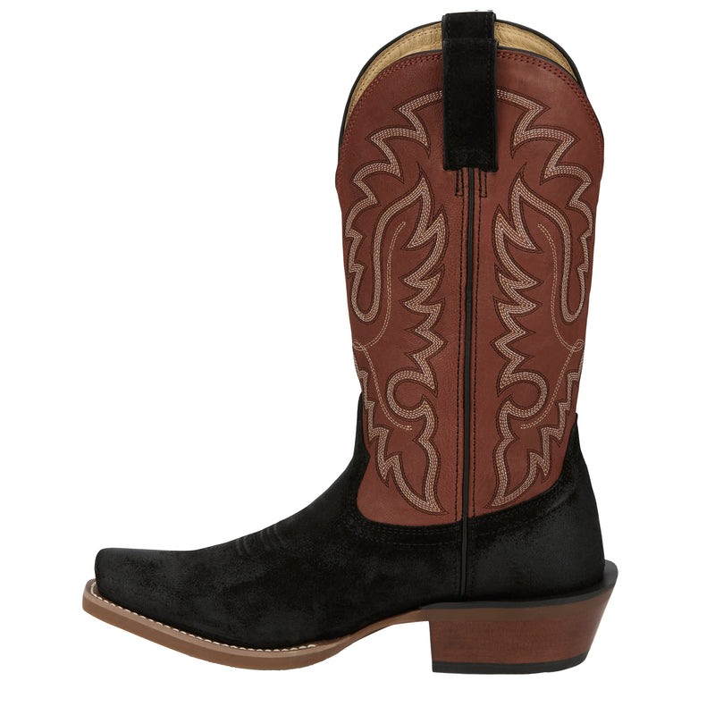 Justin Boot Company Mens Frontier Cowboy Town Onyx Black Suede 13In Orange Goat Top Cowboy Boot
