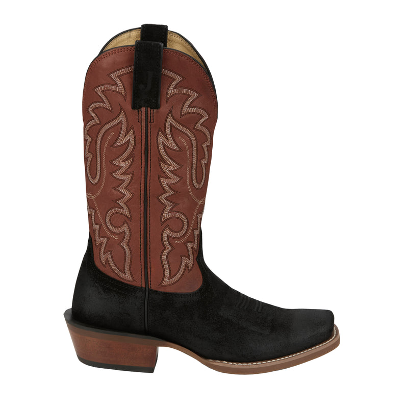 Justin Boot Company Mens Frontier Cowboy Town Onyx Black Suede 13In Orange Goat Top Cowboy Boot