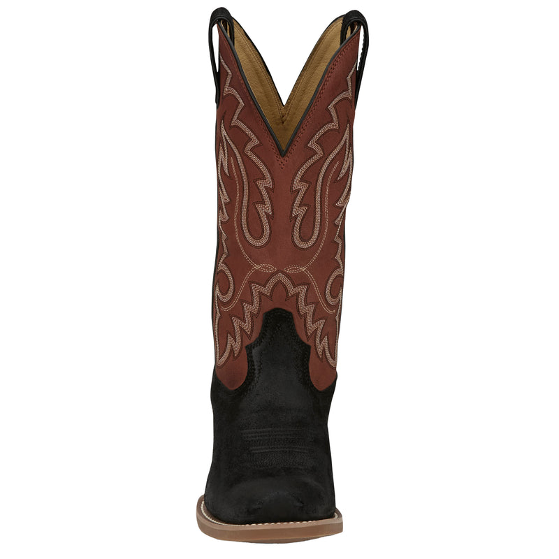 Justin Boot Company Mens Frontier Cowboy Town Onyx Black Suede 13In Orange Goat Top Cowboy Boot