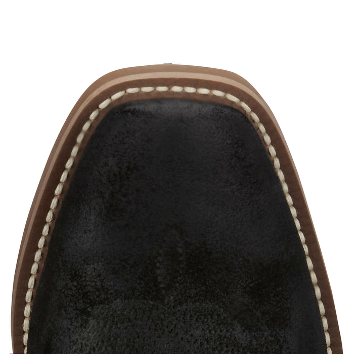 Justin Boot Company Mens Frontier Cowboy Town Onyx Black Suede 13In Orange Goat Top Cowboy Boot