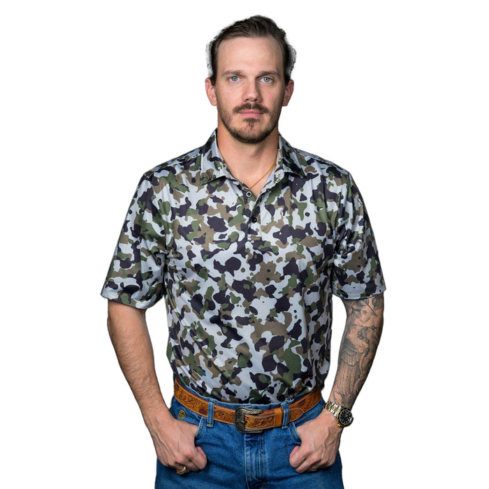 Ferrell Brands Inc Mens Camo Print Short Sleeve Polo