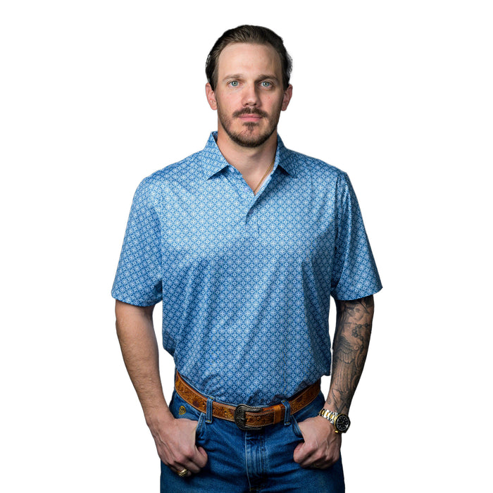 Ferrell Brands Inc Mens Light Blue Print Polo
