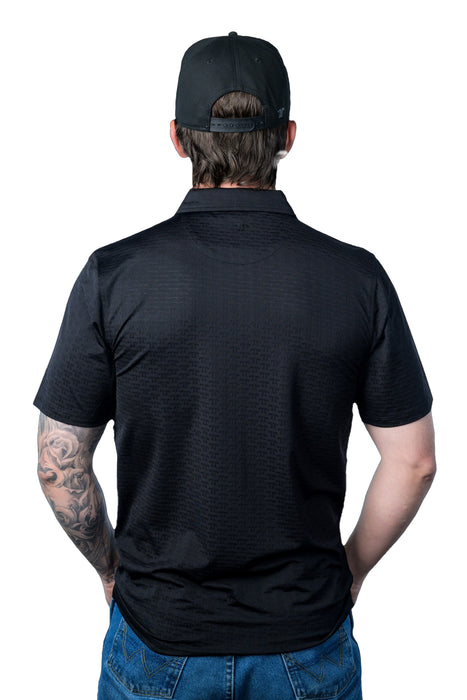 Ferrell Brands Inc Mens Black Logo Vented Short Sleeve Polo
