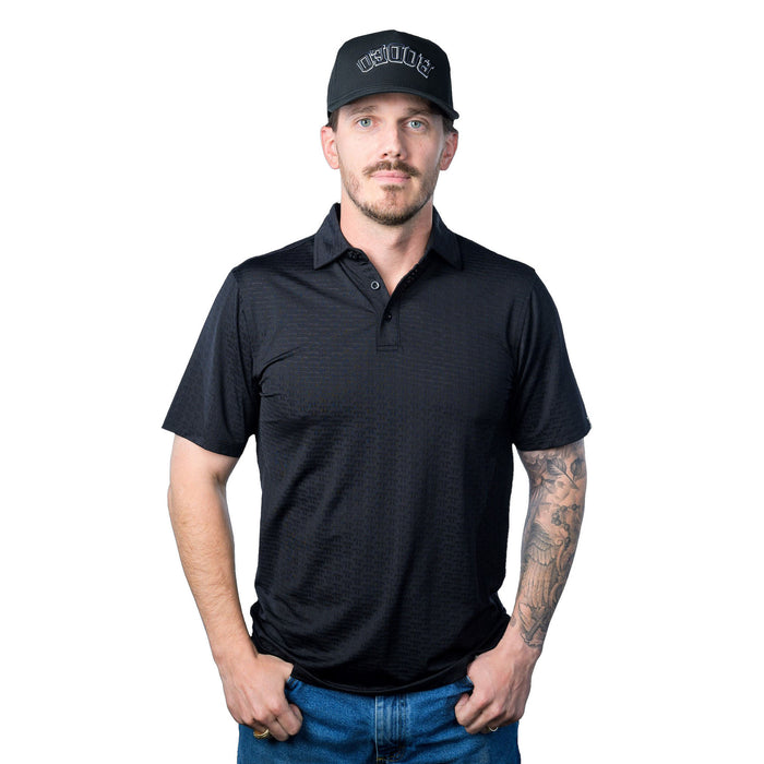 Ferrell Brands Inc Mens Black Logo Vented Short Sleeve Polo