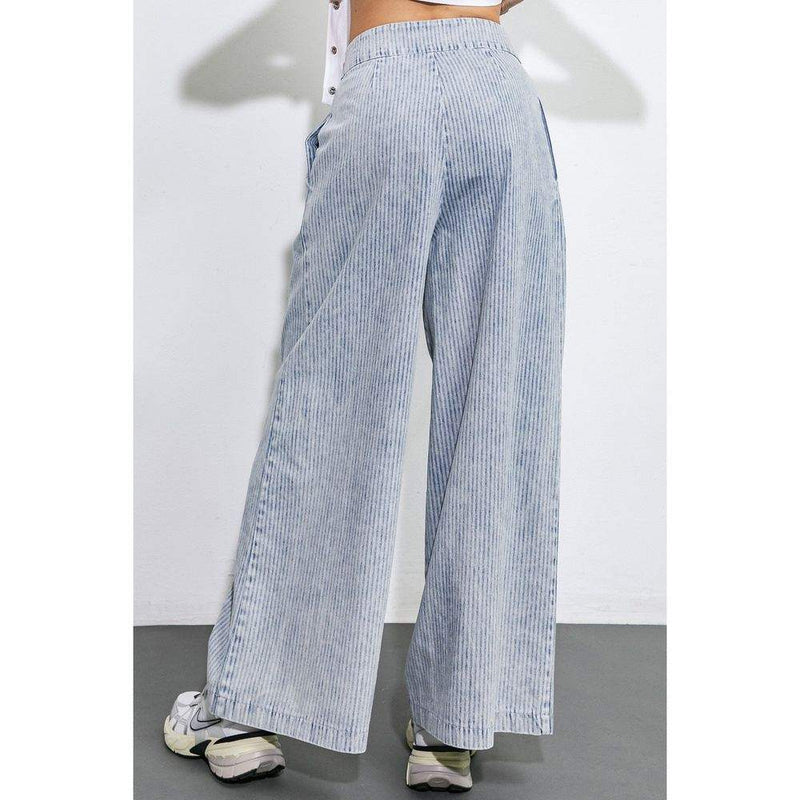 Flying Tomato Women's Denim Striped Wide Leg Pants