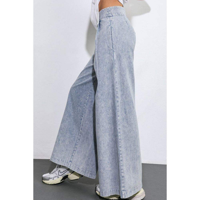 Flying Tomato Women's Denim Striped Wide Leg Pants
