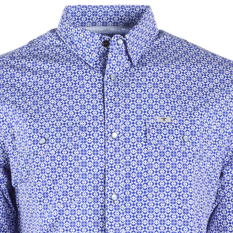 Ferrell Brands Inc Brand Mens Blue Vented Pearl Snap Shirt