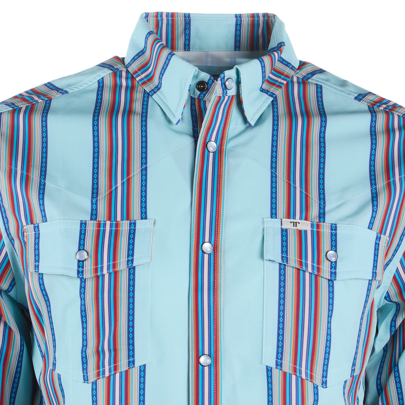 Ferrell Brands Inc Brand Mens Light Blue Stripe Vented Pearl Snap Shirt