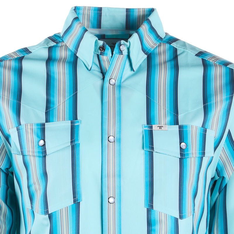 Ferrell Brands Inc Brand Mens Mint Stripe Vented Pearl Snap Shirt
