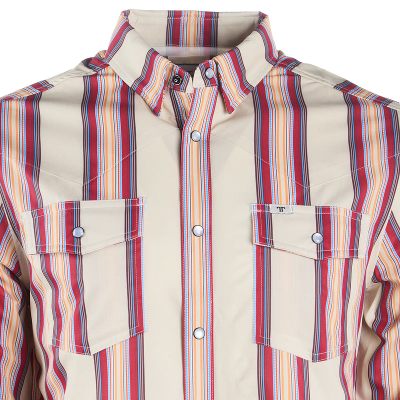 Ferrell Brands Inc Brand Mens Red Stripe Vented Pearl Snap Shirt