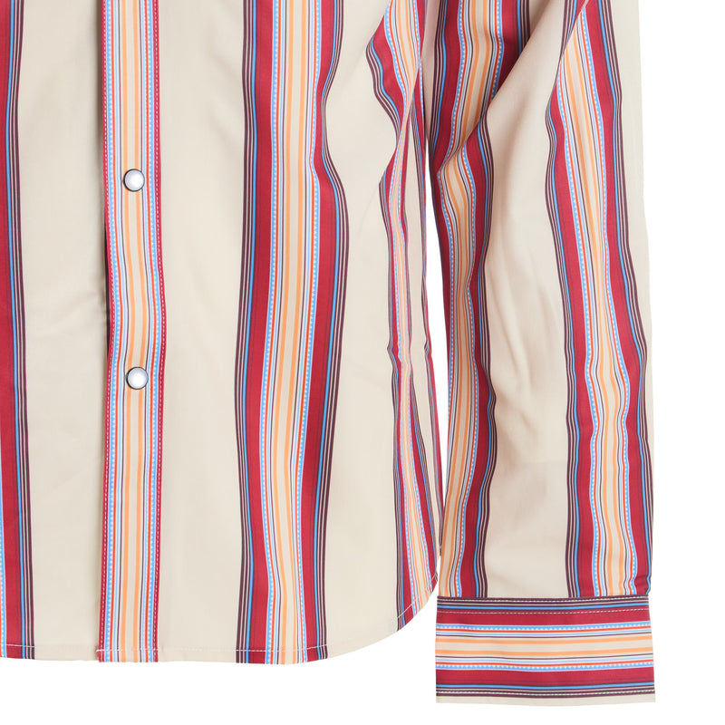 Ferrell Brands Inc Brand Mens Red Stripe Vented Pearl Snap Shirt