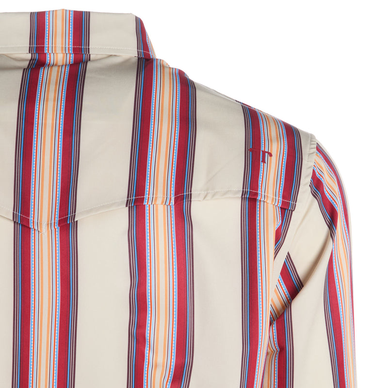Ferrell Brands Inc Brand Mens Red Stripe Vented Pearl Snap Shirt