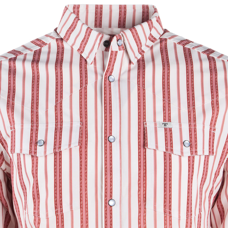 Ferrell Brands Inc Brand Mens Red Striped Vented Pearl Snap Shirt