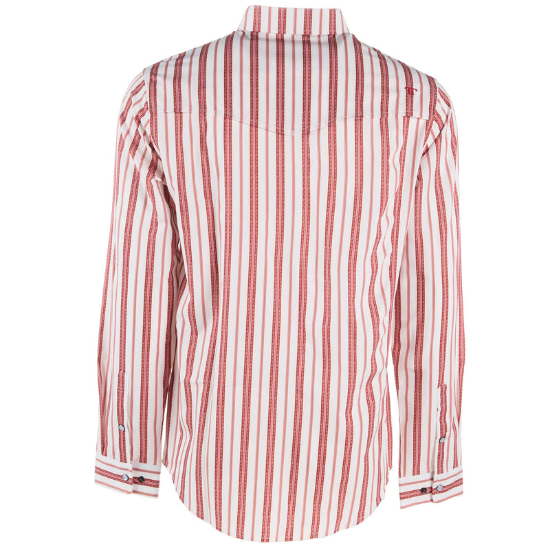 Ferrell Brands Inc Brand Mens Red Striped Vented Pearl Snap Shirt