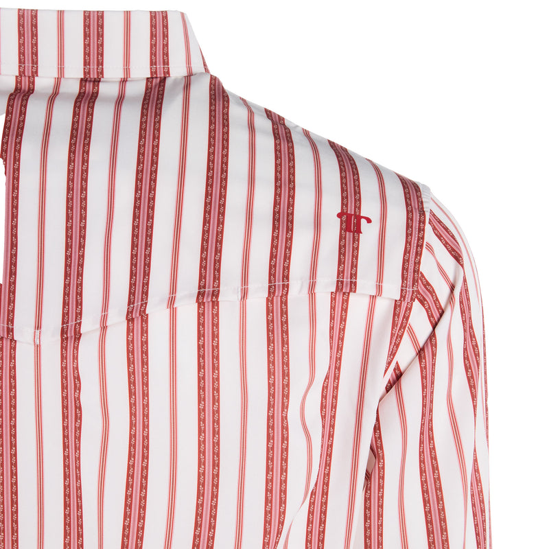 Ferrell Brands Inc Brand Mens Red Striped Vented Pearl Snap Shirt