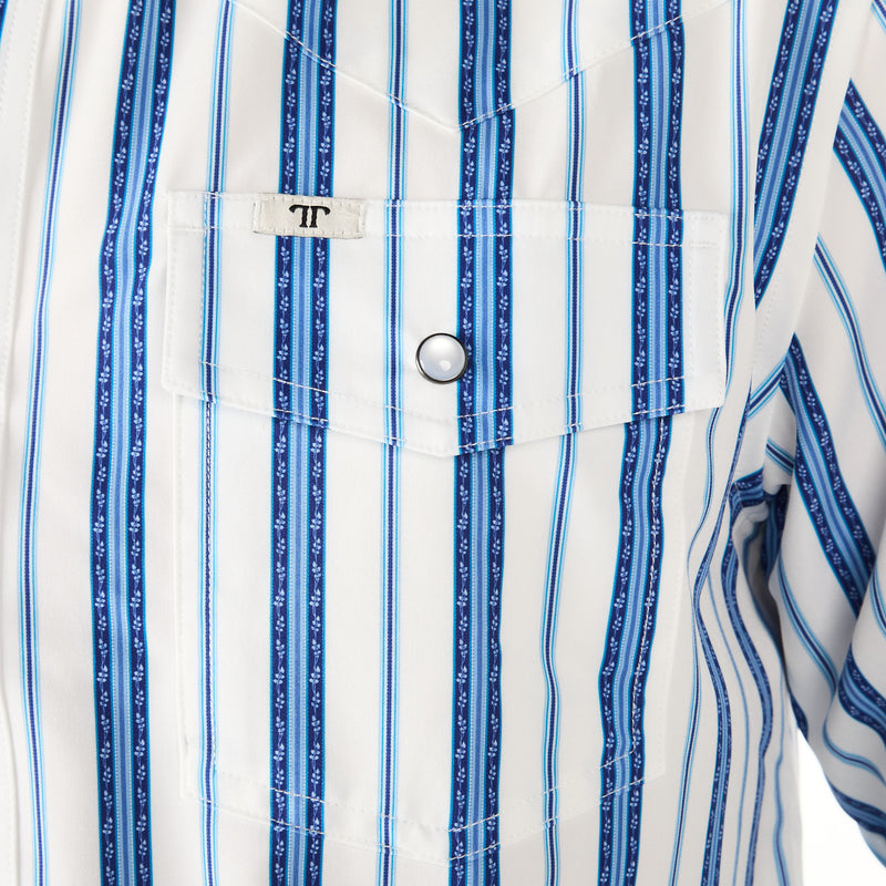 Ferrell Brands Inc Men's Blue and White Stripe Vented Snap Shirt