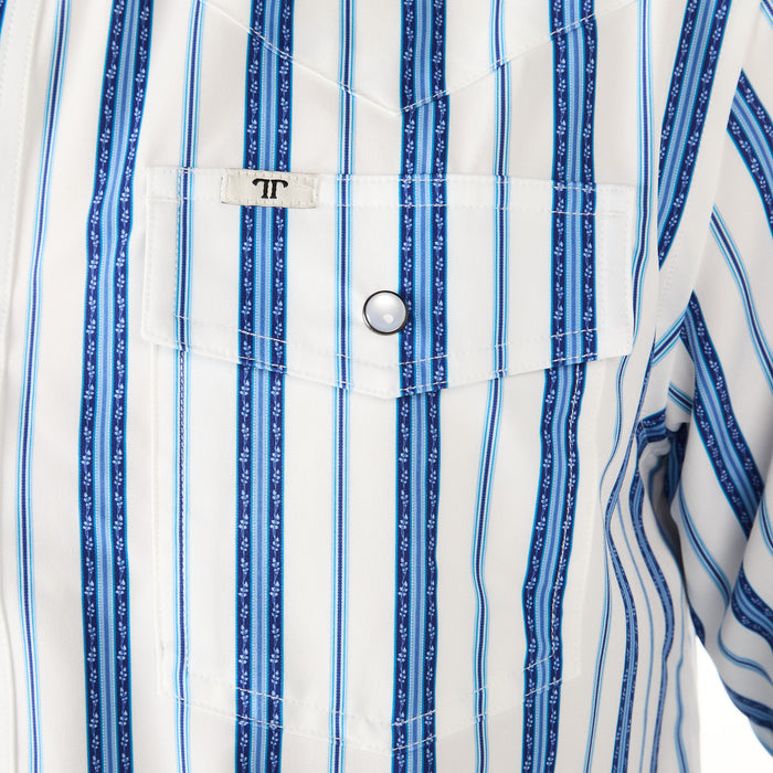 Ferrell Brands Inc Men's Blue and White Stripe Vented Snap Shirt