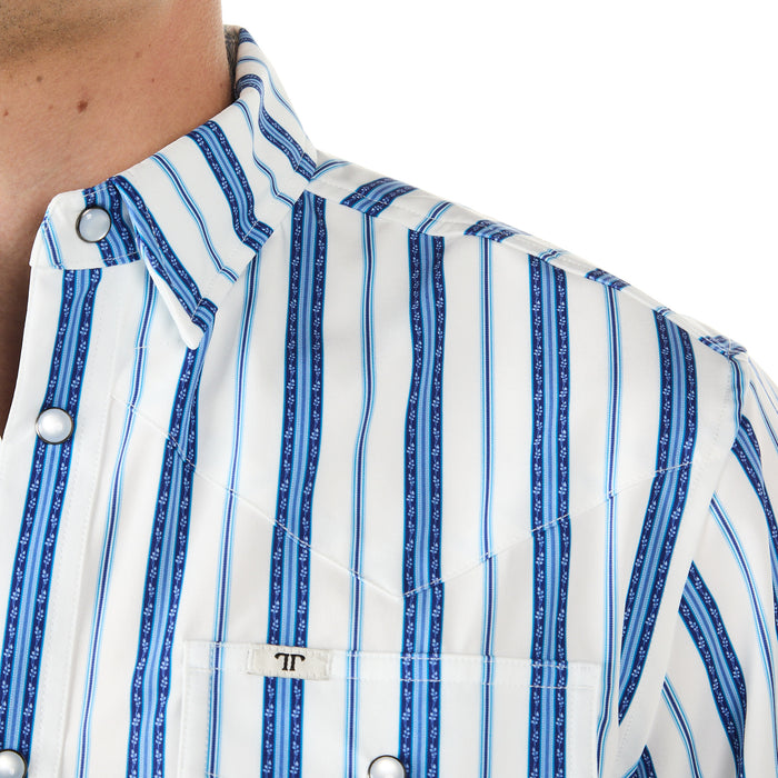 Ferrell Brands Inc Men's Blue and White Stripe Vented Snap Shirt
