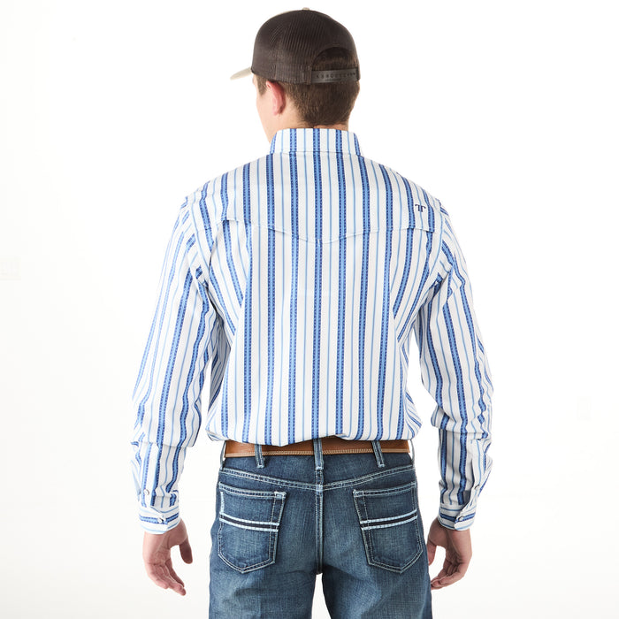 Ferrell Brands Inc Men's Blue and White Stripe Vented Snap Shirt