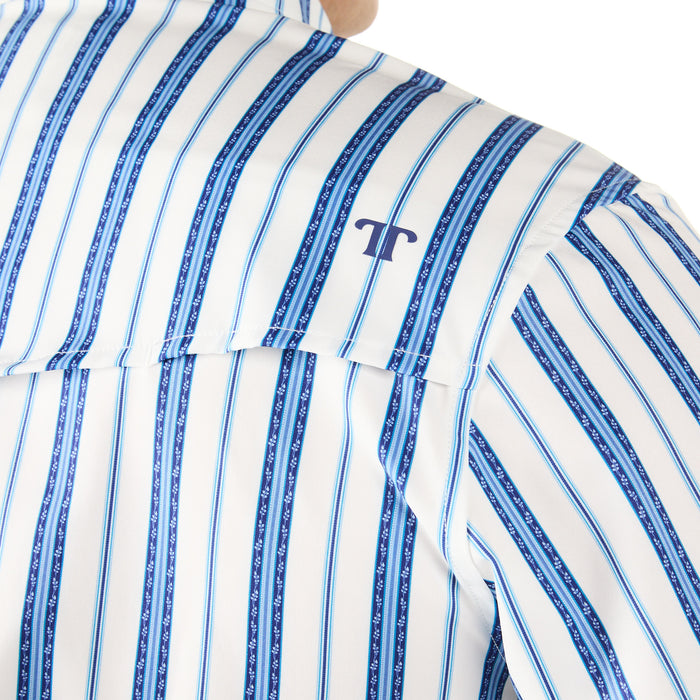 Ferrell Brands Inc Men's Blue and White Stripe Vented Snap Shirt