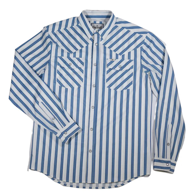 Ferrell Brands Inc Brand Mens Blue Stripe Vented Pearl Snap Shirt