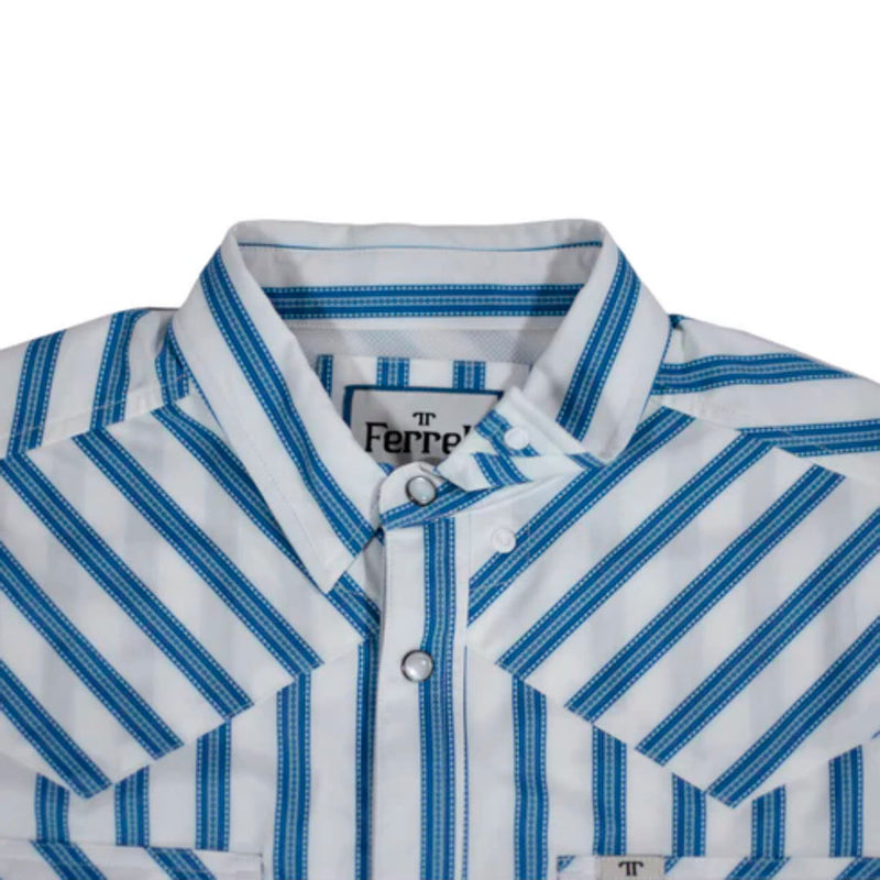 Ferrell Brands Inc Brand Mens Blue Stripe Vented Pearl Snap Shirt
