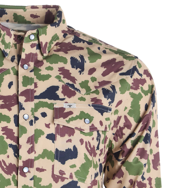 Ferrell Brands Inc Brand Mens Camo Vented Long Sleeve Pearl Snap Shirt