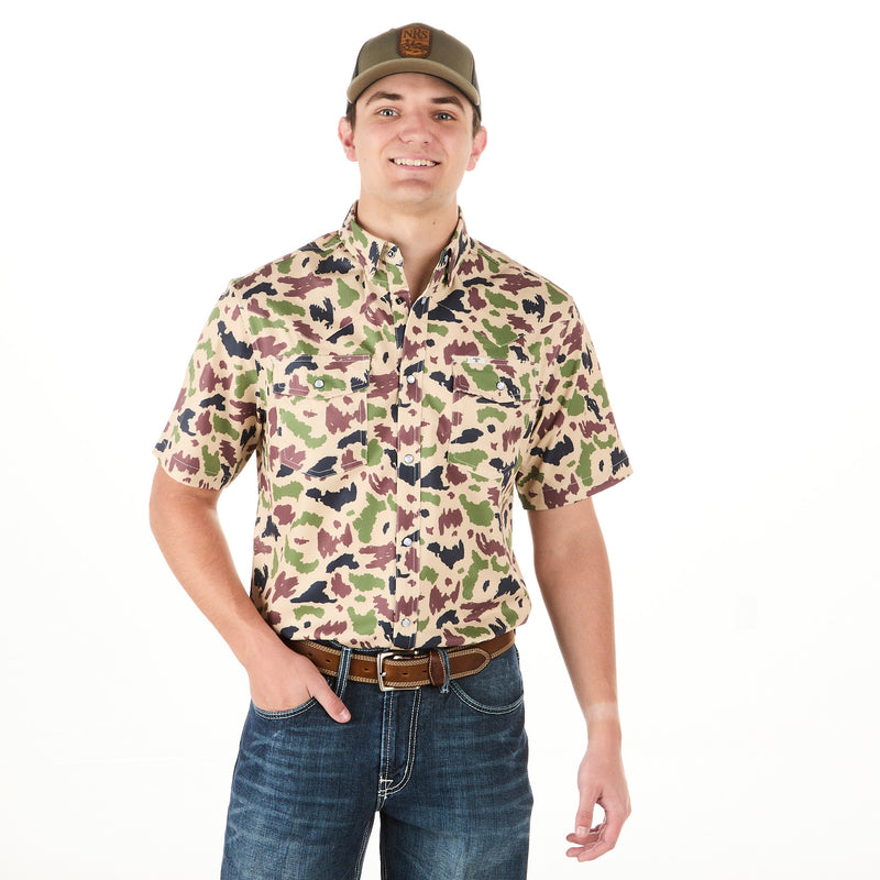 Ferrell Brands Inc Brand Mens Camo Vented Long Sleeve Pearl Snap Shirt