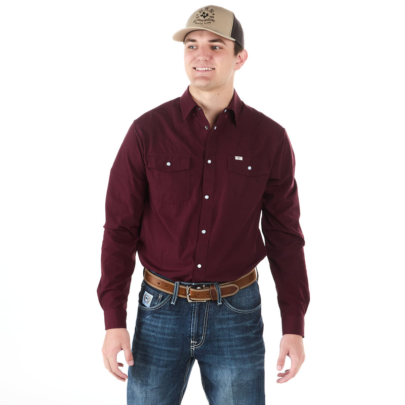 Ferrell Men's Maroon Vented Pearl Snap Shirt