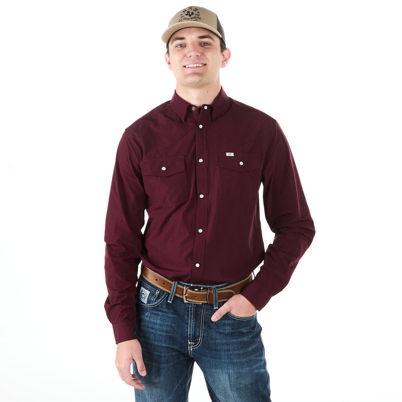 Ferrell Men's Maroon Vented Pearl Snap Shirt