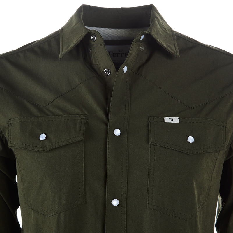 Ferrell Brands Inc Men's Olive Vented Pearl Snap Shirt