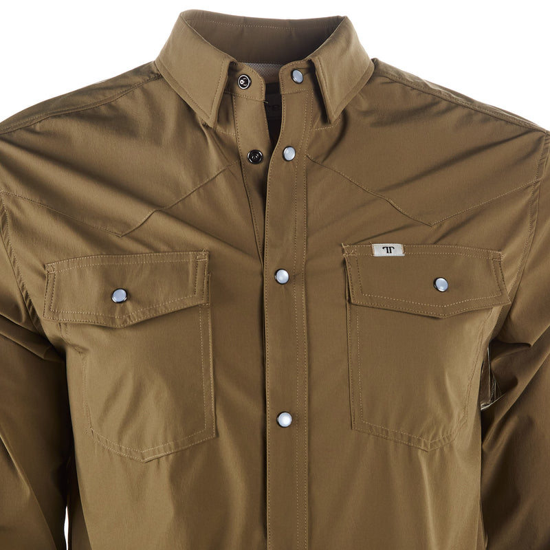 Ferrell Brands Inc Men's Khaki Vented Pearl Snap Shirt