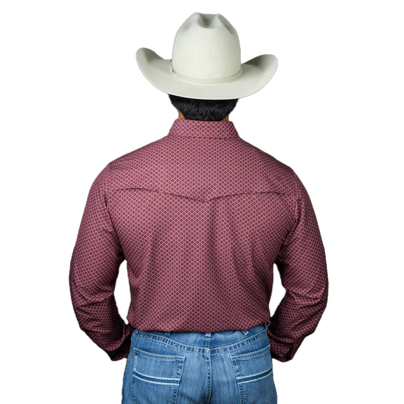 Ferrell Brands Inc Brand Mens Red Print Vented Pearl Snap Shirt