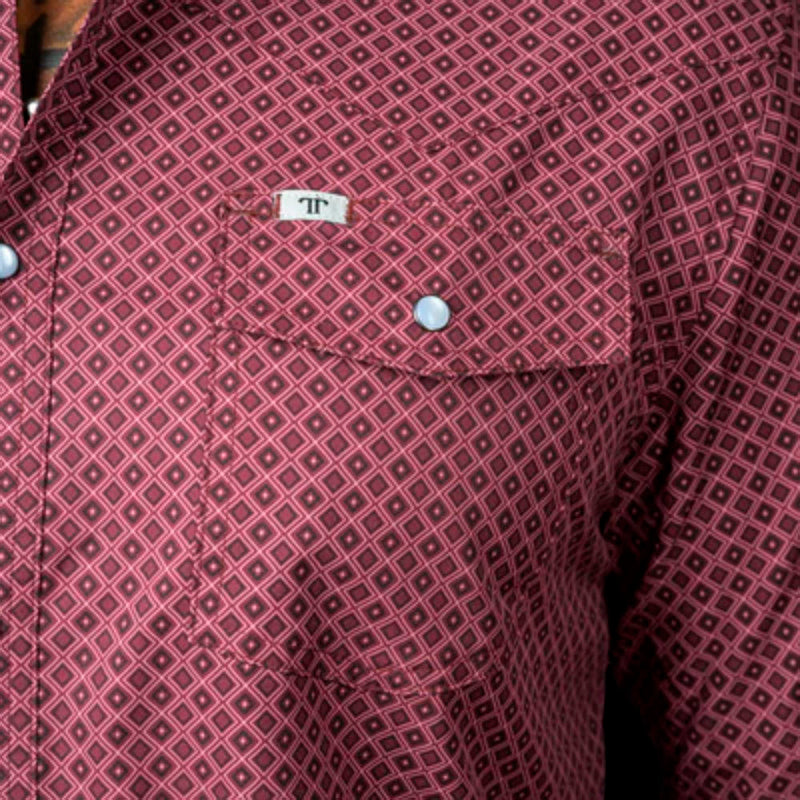 Ferrell Brands Inc Brand Mens Red Print Vented Pearl Snap Shirt
